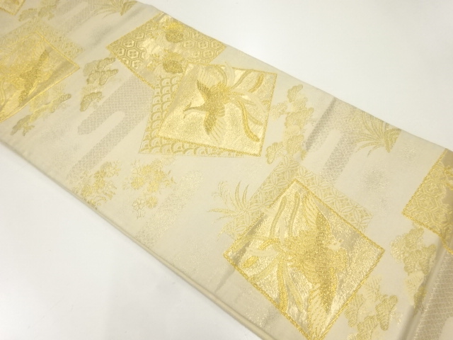 JAPANESE KIMONO / ANTIQUE FUKURO OBI / SILK / WOVEN FLOWER & BIRD